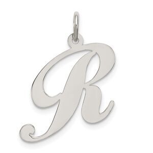 Sterling Silver, Ella Collection, LG Fancy Script Initial R Pendant